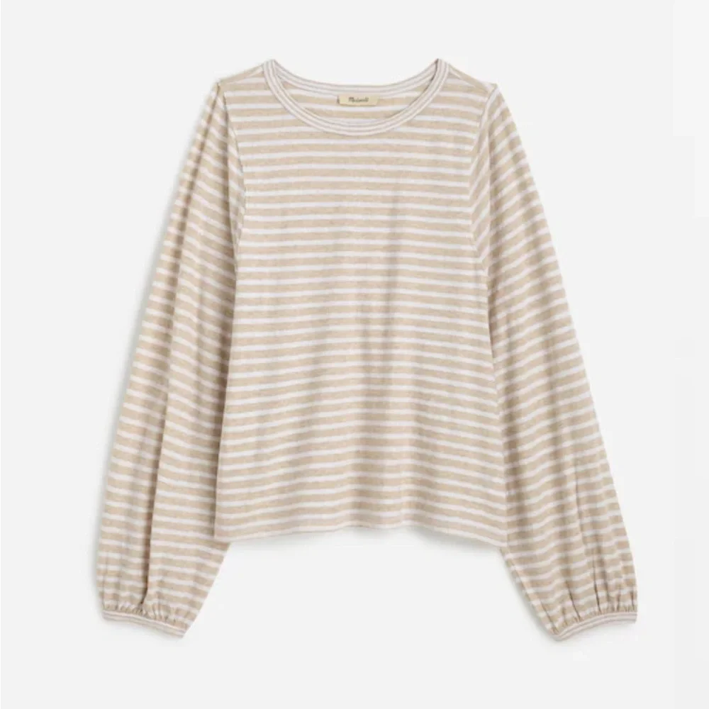 Madewell Long Balloon-Sleeve Crewneck Tee in Stripe sz S - Picture 1 of 1